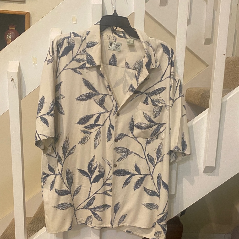 Silk men’s Leaf Print Short Sleeve Shirt XL